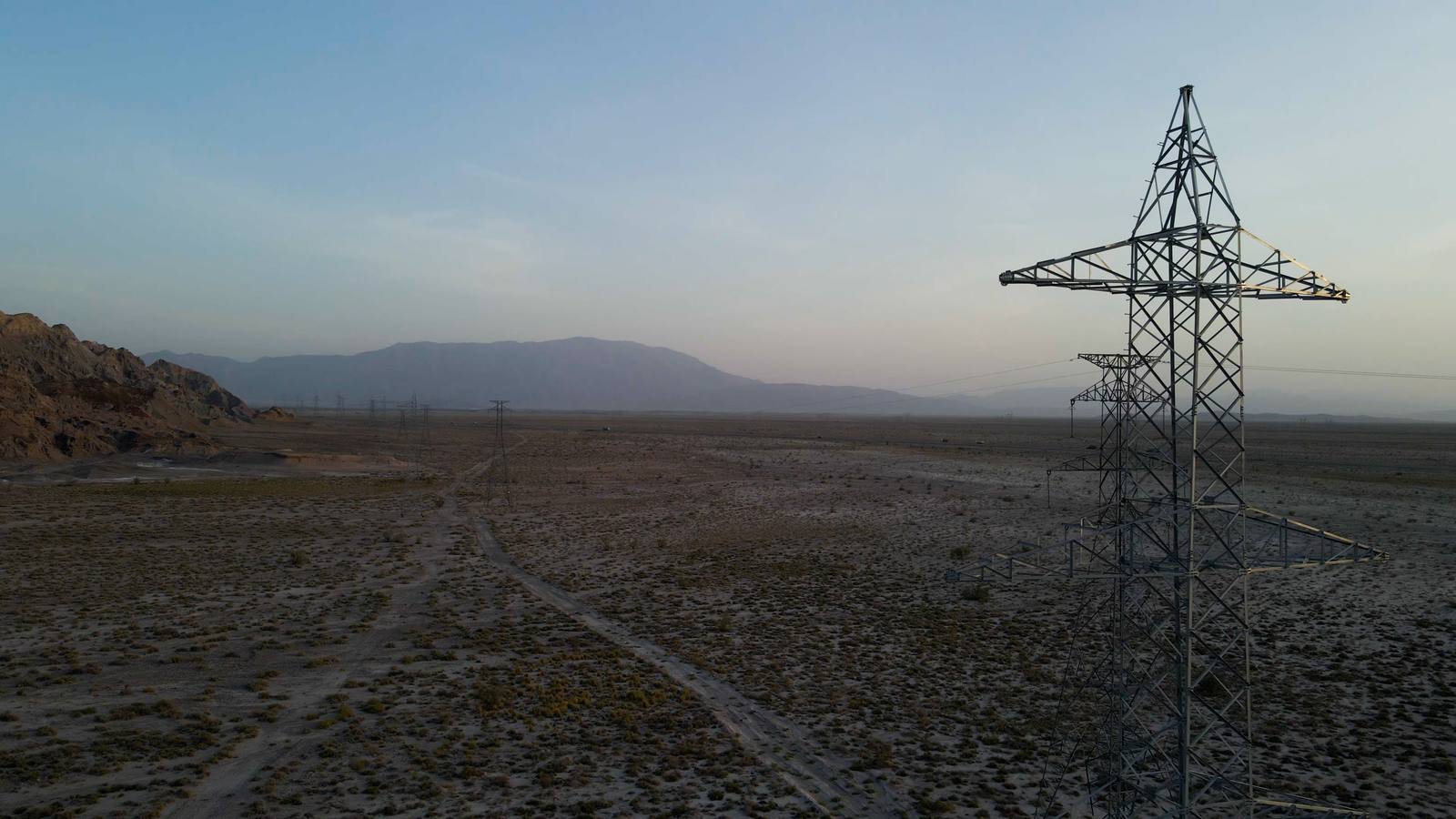 Powerst transmission line aerial view